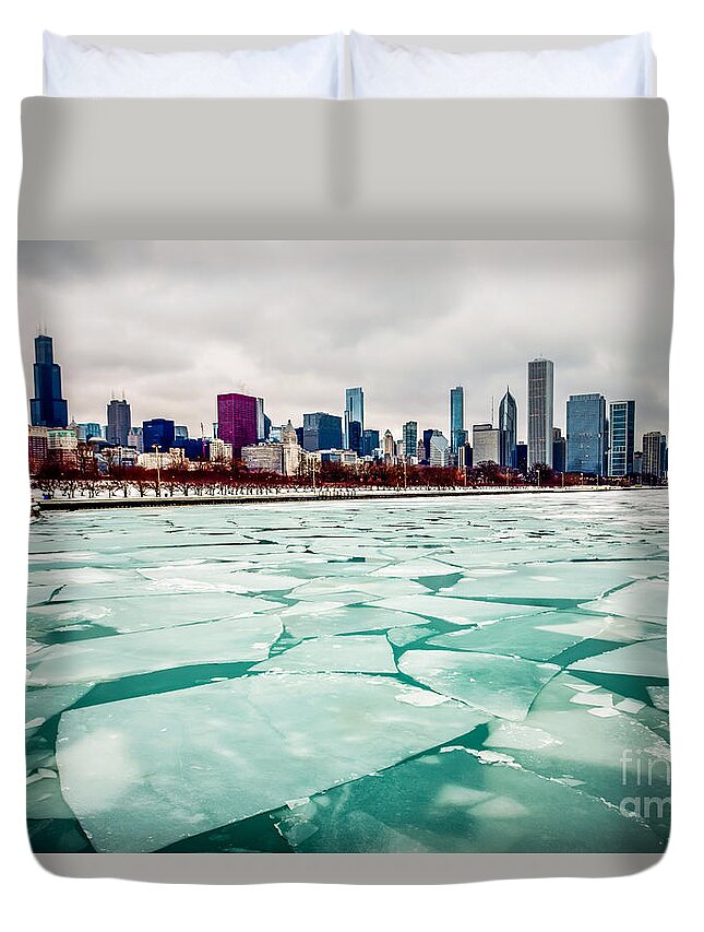 America Duvet Cover featuring the photograph Chicago Winter Skyline by Paul Velgos