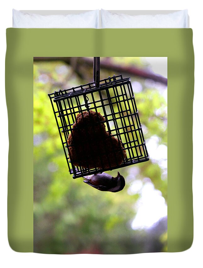 Animals Duvet Cover featuring the photograph Chickadee Makes A Heart by Kym Backland