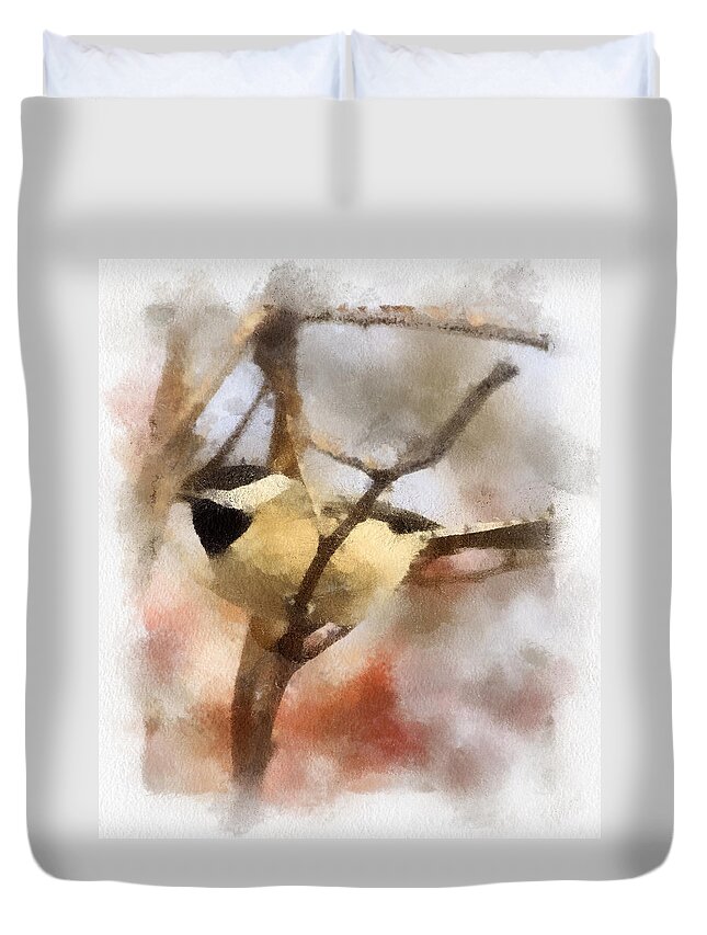Chickadee Watercolor Duvet Cover featuring the painting Chickadee Watercolor by Kerri Farley