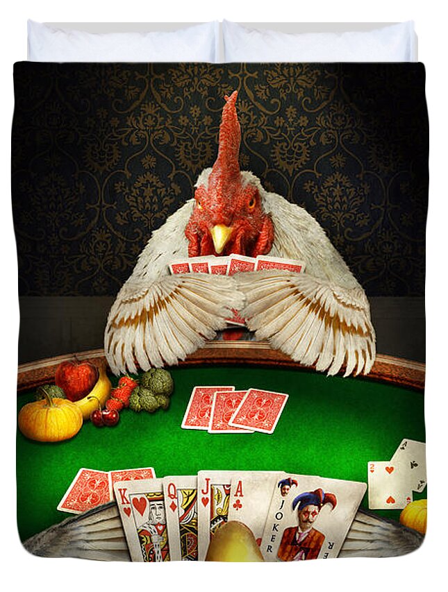 Self Duvet Cover featuring the photograph Chicken - Playing chicken by Mike Savad