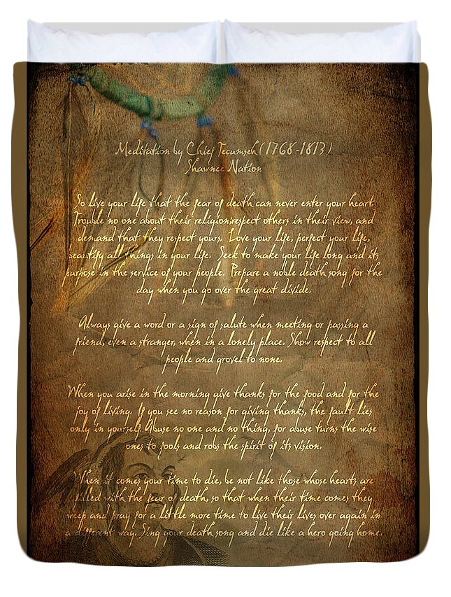 Chief Tecumseh Poem Duvet Cover featuring the digital art Chief Tecumseh Poem by Wayne Moran