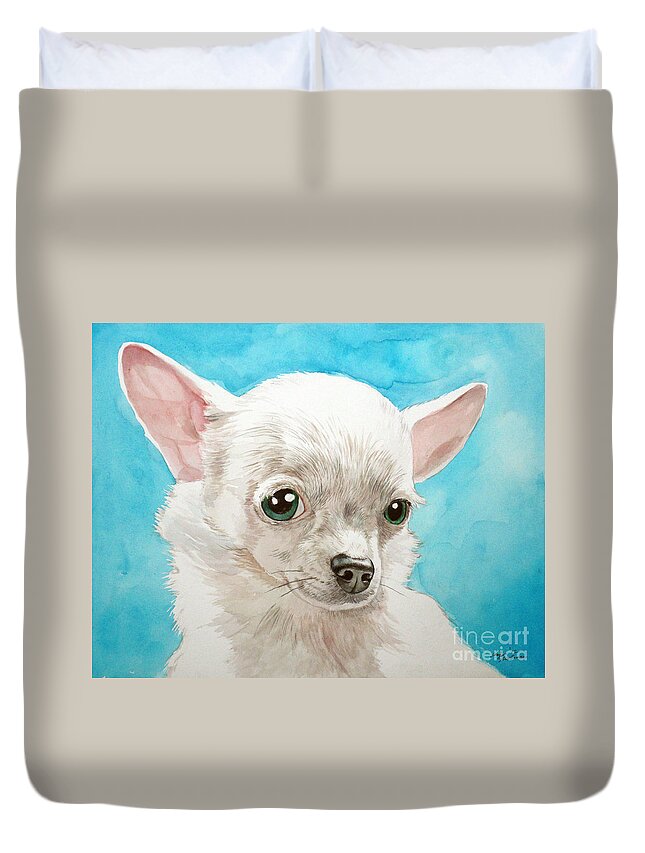 Chihuahua Duvet Cover featuring the painting Chihuahua Dog White by Christopher Shellhammer