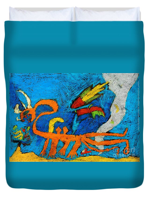 Cray Pas Duvet Cover featuring the painting Chimera by Keaton Raser Age Eight