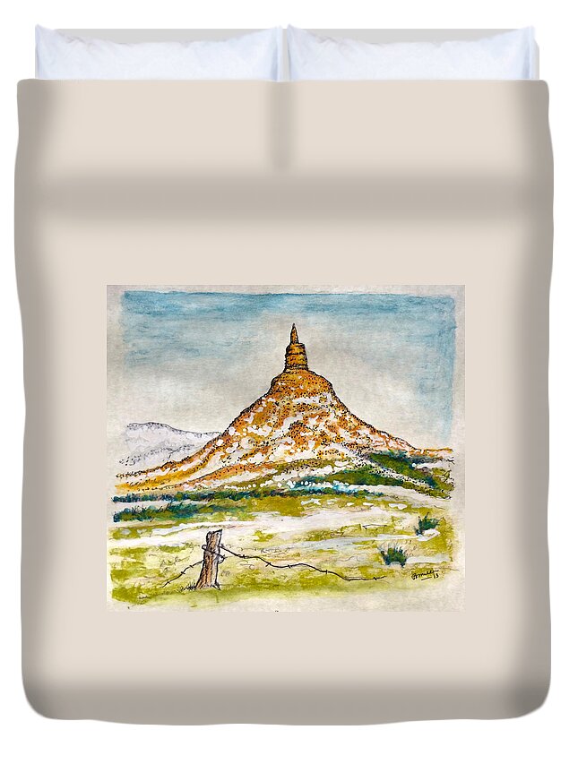 Art Duvet Cover featuring the painting Chimney Rock by Bern Miller