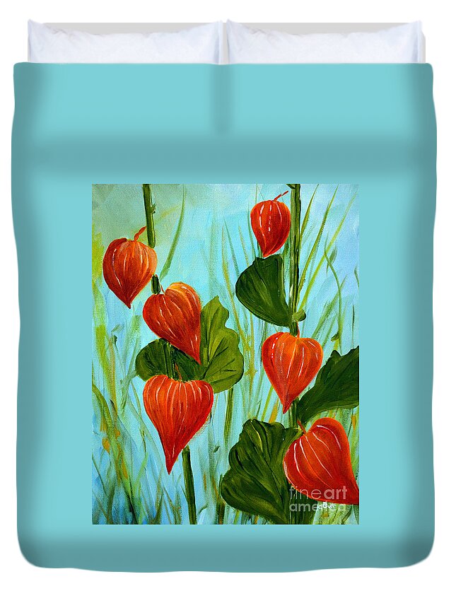 Nightshade Duvet Cover featuring the painting Chinese Lanterns by Claire Bull