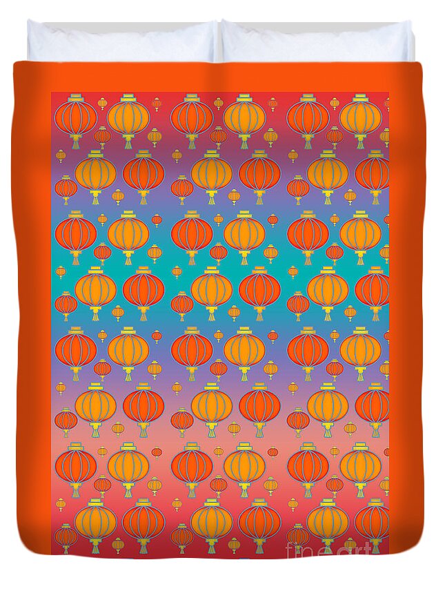 China Duvet Cover featuring the digital art Chinese lanterns by Gaspar Avila