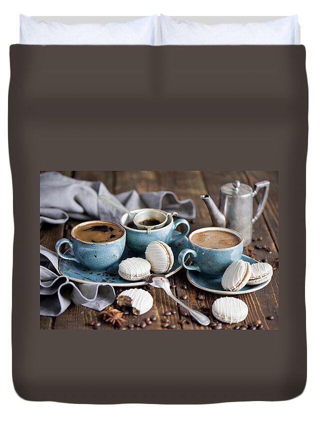 Spoon Duvet Cover featuring the photograph Chocolate Macarons by Verdina Anna
