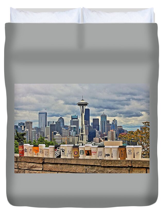 Seattle Duvet Cover featuring the photograph Choose Your Brew by Benjamin Yeager