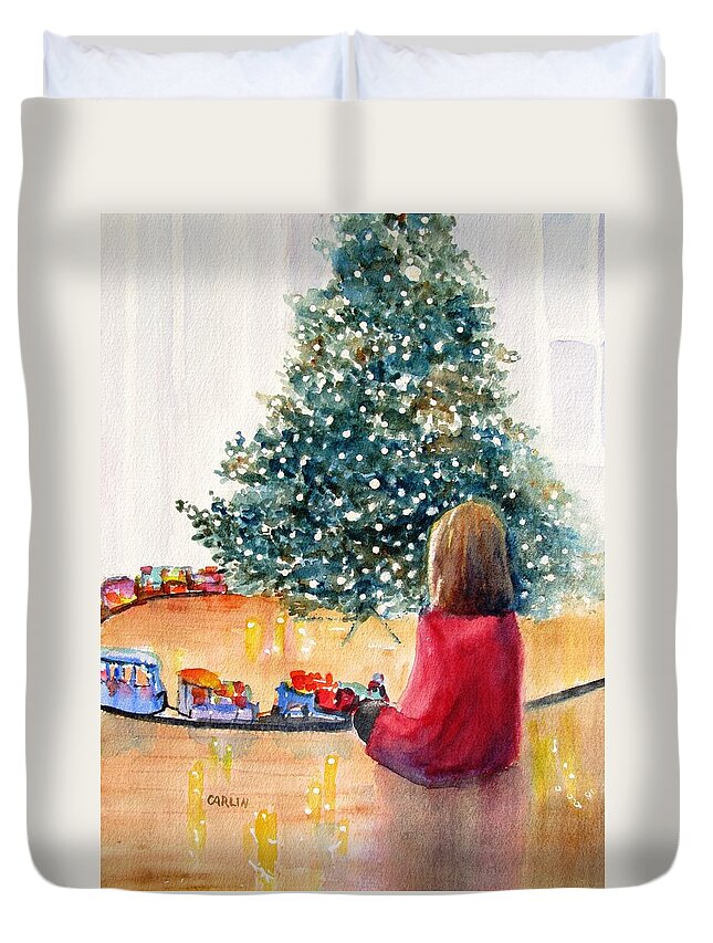 Christmas Duvet Cover featuring the painting Christmas by Carlin Blahnik CarlinArtWatercolor