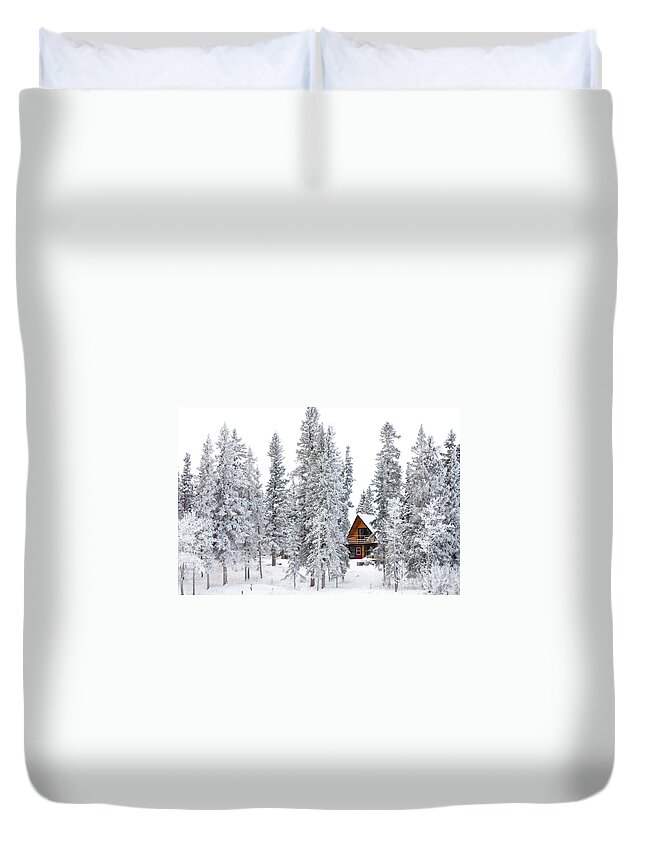 Adventure Duvet Cover featuring the photograph Christmas cottage in winter wonderland by Stephan Pietzko