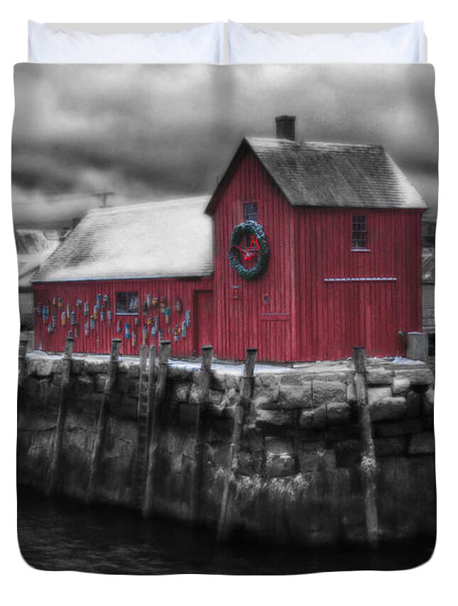 Motif Number One Duvet Cover featuring the photograph Christmas in Rockport New England by Jeff Folger