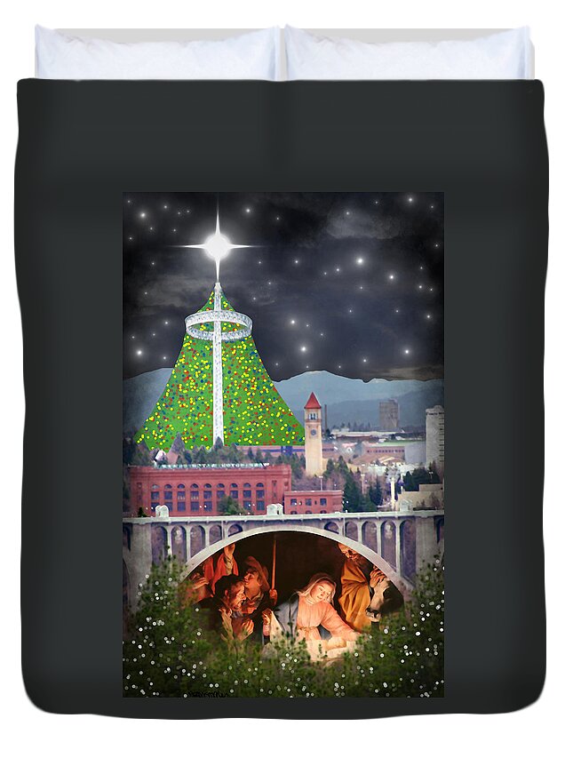 Christmas Duvet Cover featuring the digital art Christmas In Spokane by Mark Armstrong