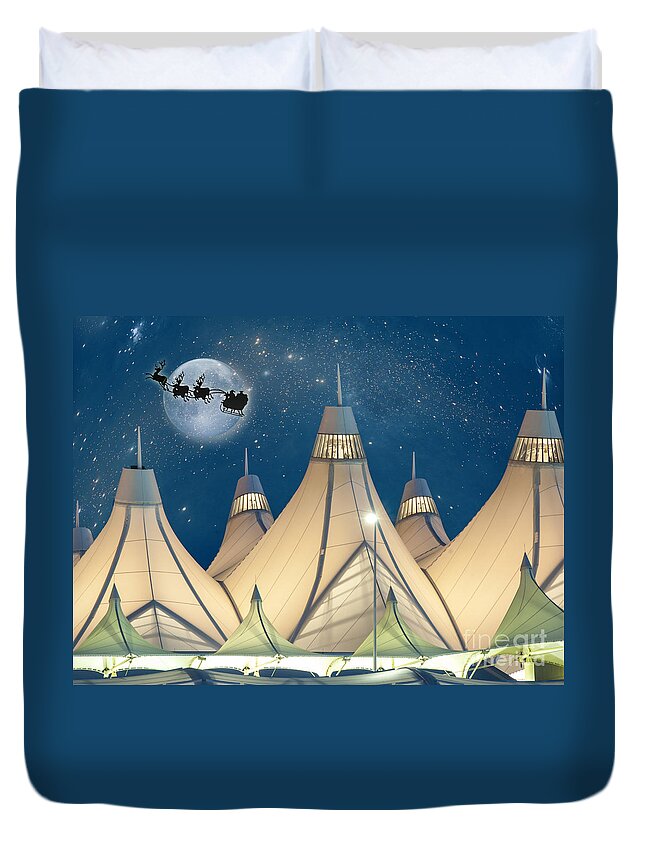 Airport Duvet Cover featuring the photograph Christmas Night at Denver International Airport by Juli Scalzi