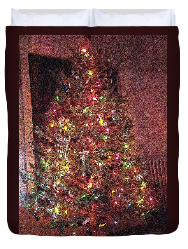 Red Duvet Cover featuring the photograph Christmas Tree Memories, Red by Carol Whaley Addassi