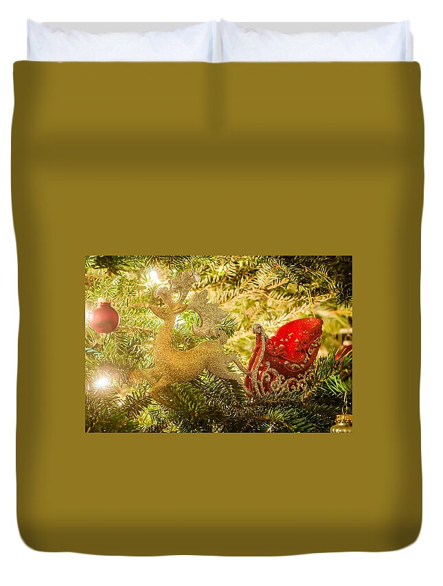 Artificial Duvet Cover featuring the photograph Christmas Tree Ornaments by Alex Grichenko