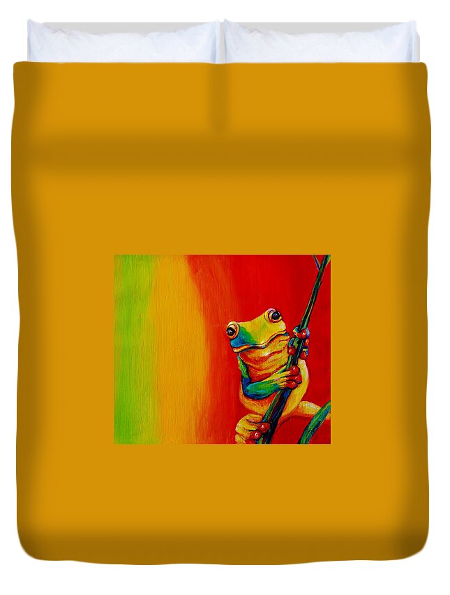 Frog Duvet Cover featuring the painting Chroma Frog by Jean Cormier