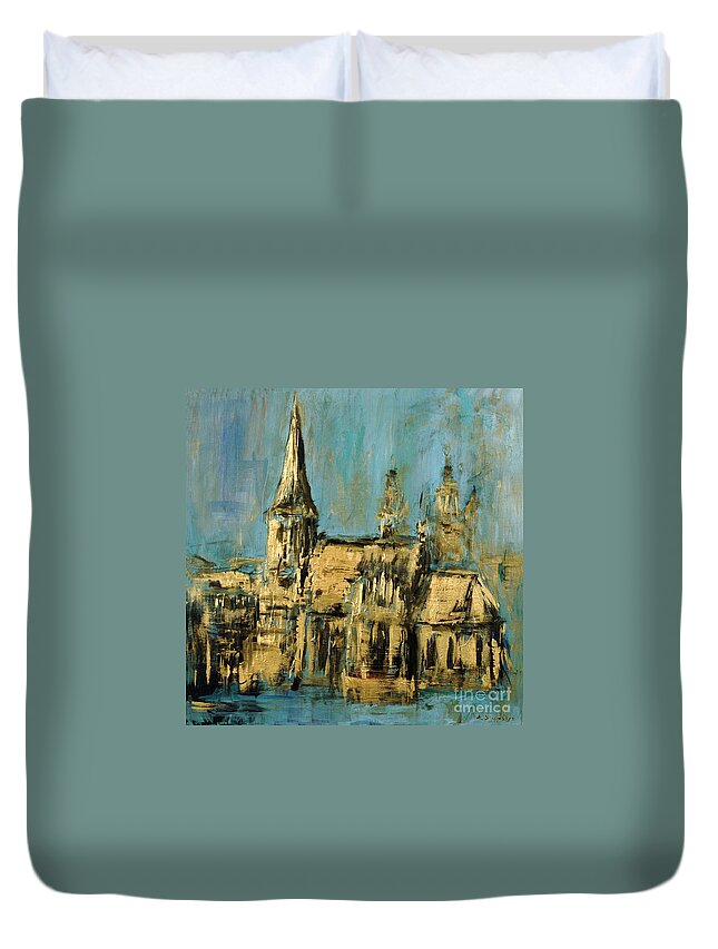 Church Duvet Cover featuring the painting Church by Arturas Slapsys