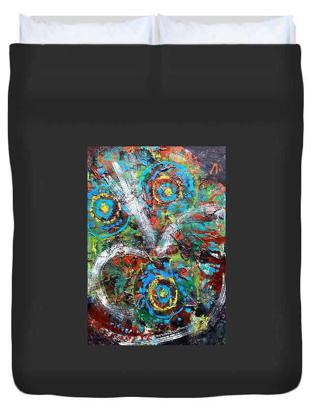 Mixed Media Duvet Cover featuring the painting Circles to the Third Power by Cleaster Cotton