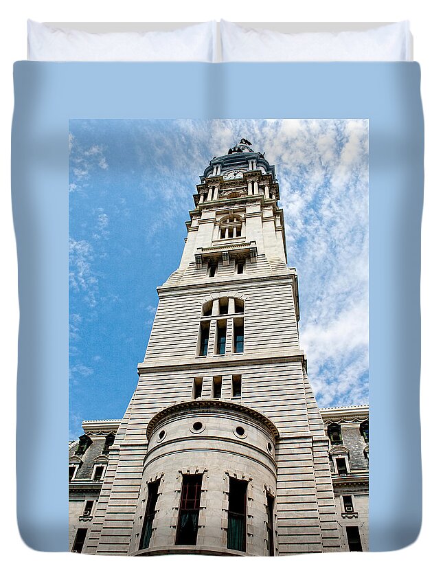 Philadelphia Duvet Cover featuring the photograph City Hall Clock Tower  by Kristia Adams