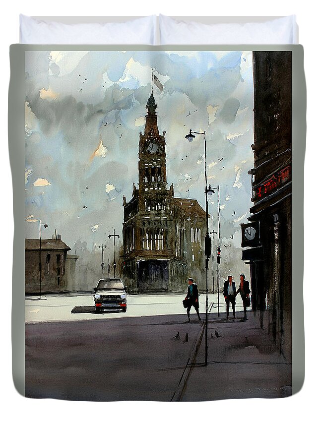 Ryan Radke Duvet Cover featuring the painting City Hall - Milwaukee by Ryan Radke