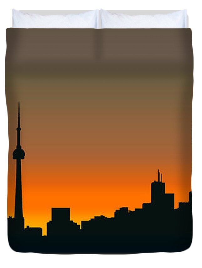 toronto Collection By Serge Averbukh Duvet Cover featuring the digital art Cityscapes - Toronto Skyline - Twilight by Serge Averbukh