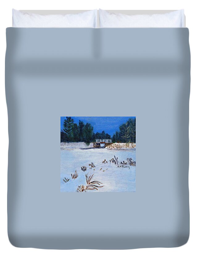 Landscape Duvet Cover featuring the painting Clarks Pond by Linda Feinberg