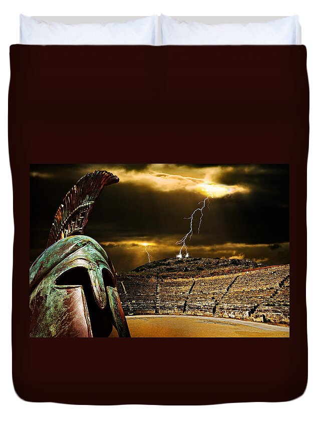 Greece Duvet Cover featuring the photograph Clash Of The Titans by Meirion Matthias