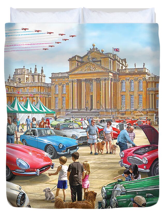 Car Show Duvet Cover featuring the painting Classic Car Show at Blenheim 2015 by MGL Meiklejohn Graphics Licensing