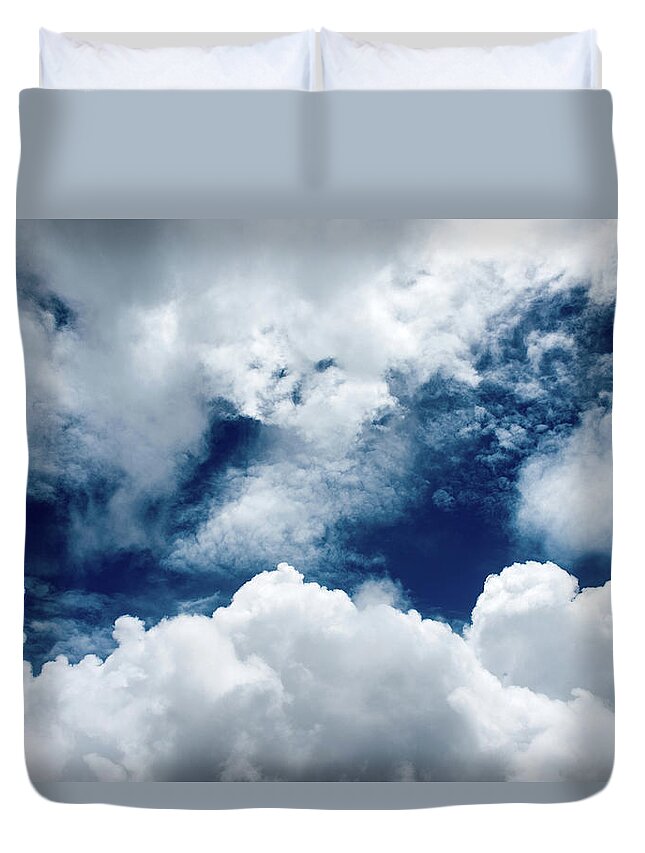Scenics Duvet Cover featuring the photograph Clear Bright Blue Sky And Fluffy White by Images By Tang Ming Tung