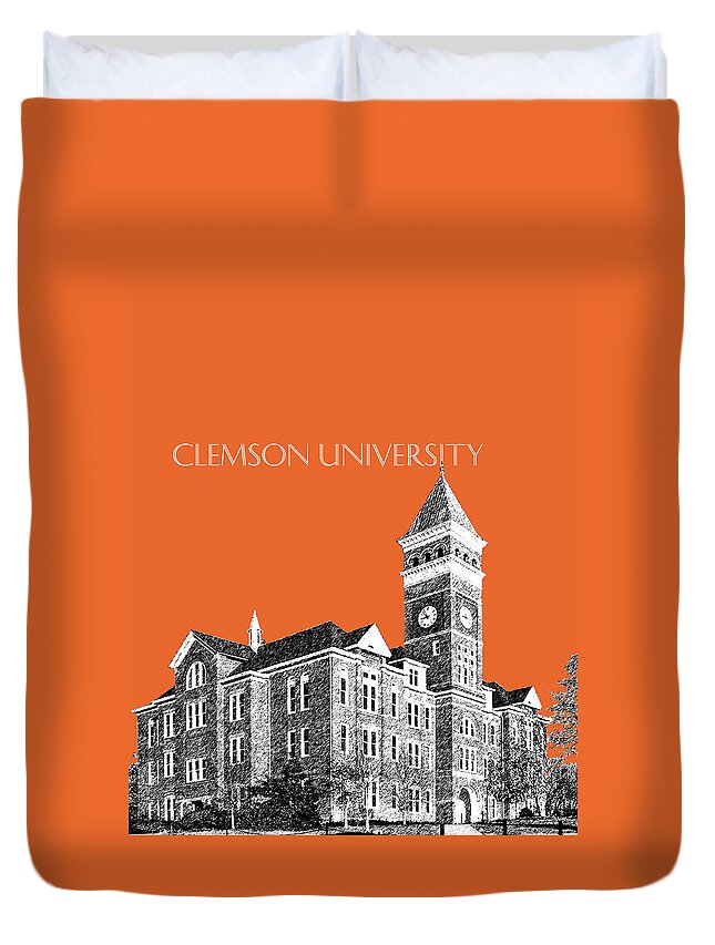 University Duvet Cover featuring the digital art Clemson University - Coral by DB Artist