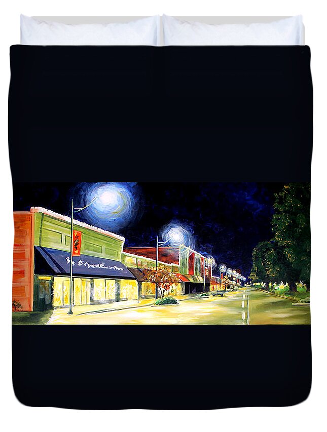 Cleveland Mississippi Duvet Cover featuring the painting Cleveland Mississippi at Night by Karl Wagner