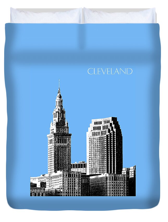 Architecture Duvet Cover featuring the digital art Cleveland Skyline 1 - Light Blue by DB Artist