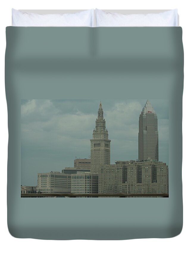 Cleveland Duvet Cover featuring the photograph Cleveland Ohio Skyscrapers by Valerie Collins