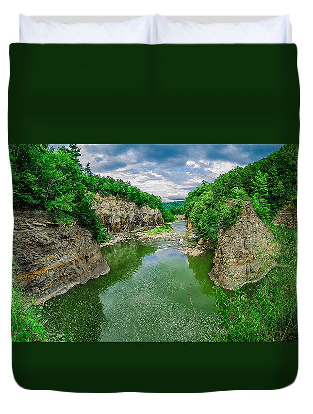 Letchworth State Park‎ Duvet Cover featuring the pyrography Cliffs -N- Canyons by Rick Bartrand