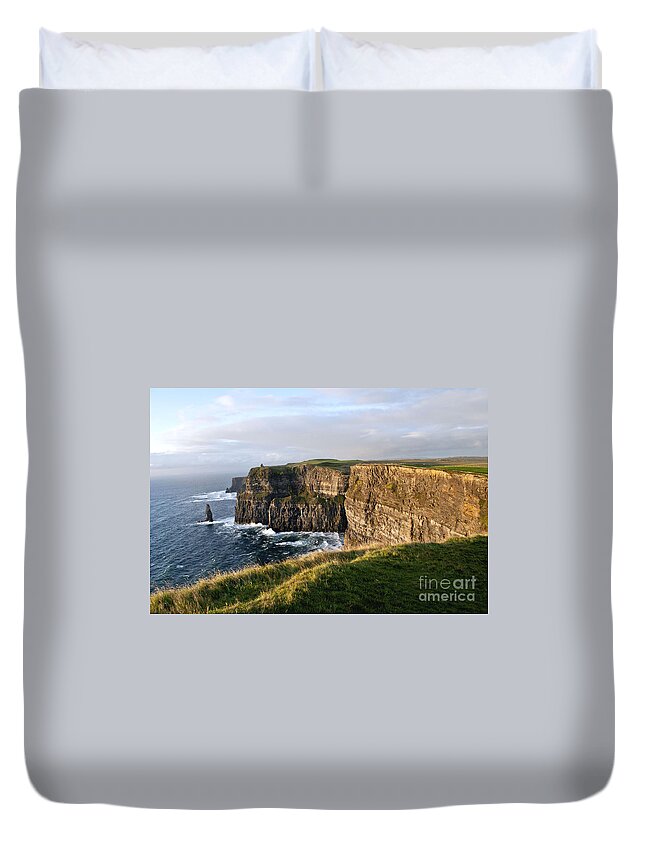 Ireland Digital Photography Duvet Cover featuring the digital art Cliffs of Moher Evening Light by Danielle Summa