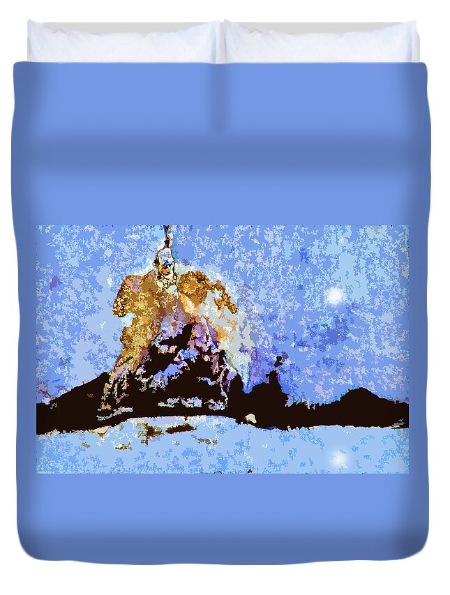 Abstract Duvet Cover featuring the digital art Climbing Over the Mountain by John Lautermilch
