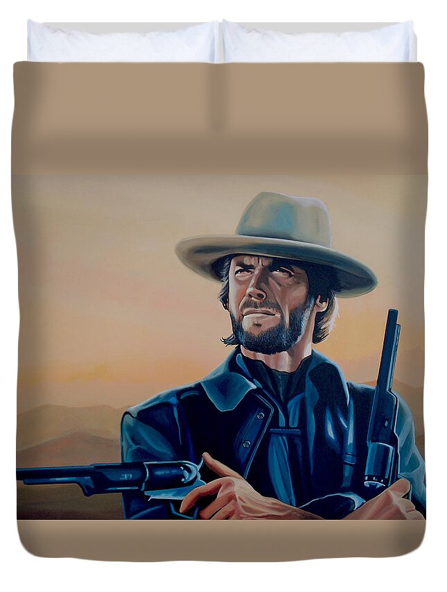 Clint Eastwood Duvet Cover featuring the painting Clint Eastwood Painting by Paul Meijering