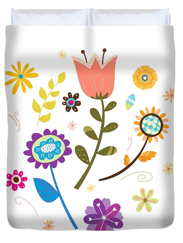 White Background Duvet Cover featuring the digital art Close-up Of Flowers by Eastnine Inc.