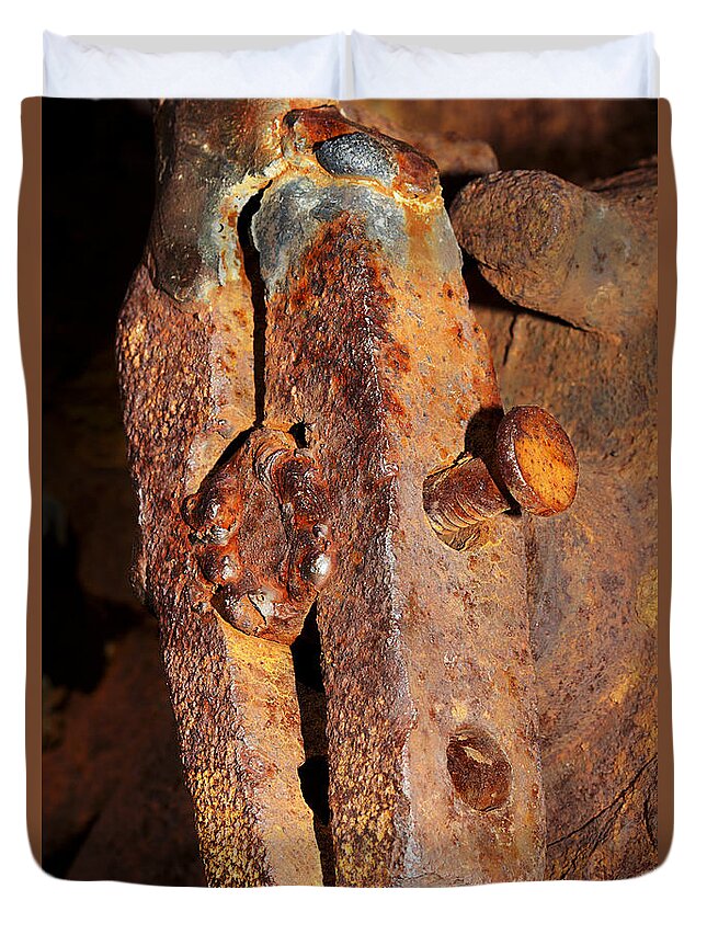 Clamp Duvet Cover featuring the photograph Close Up Rusty Clamp by Phyllis Denton