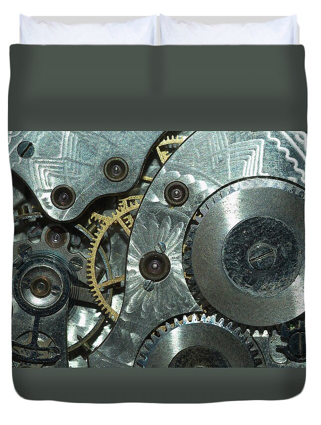 Crown Duvet Cover featuring the photograph Close-up View Of Complex Clockwork by Calysta Images