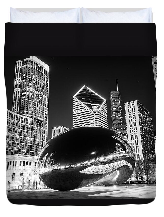 2012 Duvet Cover featuring the photograph Cloud Gate Chicago Bean Black and White Picture by Paul Velgos