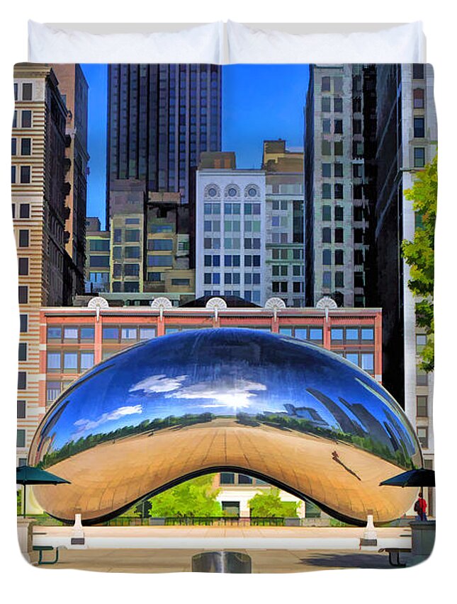 Chicago Duvet Cover featuring the painting Chicago Cloud Gate Park by Christopher Arndt