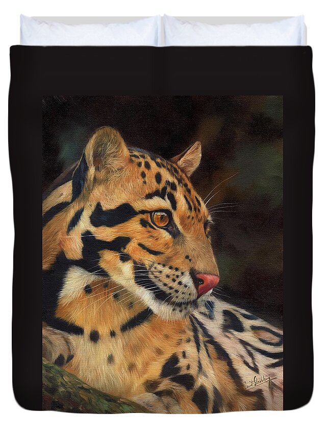 Clouded Leopard Duvet Cover featuring the painting Clouded Leopard by David Stribbling