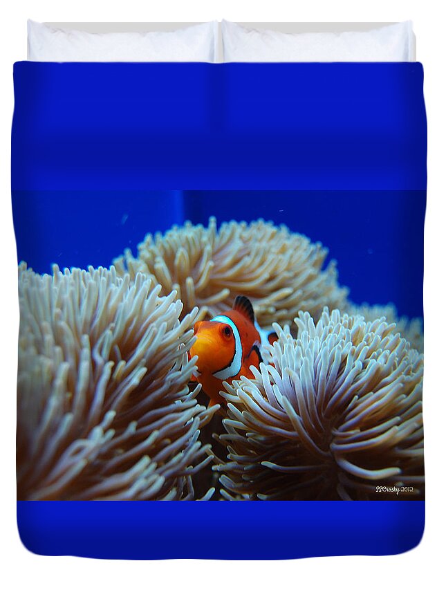 Clown Fish Duvet Cover featuring the photograph Clown Fish in Sea Anemone by Susan Stevens Crosby