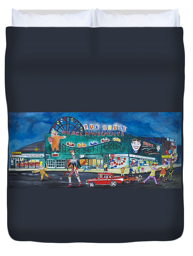 Asbury Park Art Duvet Cover featuring the painting Clown Parade at the Palace by Patricia Arroyo