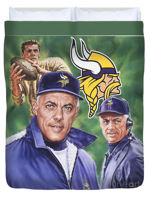 Coach Bud Grant Duvet Cover featuring the painting Coach Bud Grant by Dick Bobnick