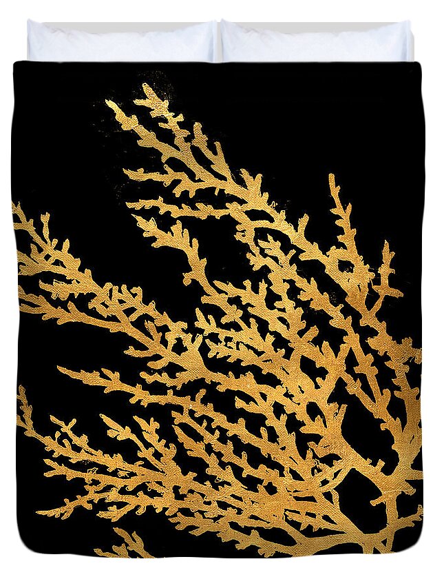 Coastal Duvet Cover featuring the painting Coastal Coral On Black I by Lanie Loreth