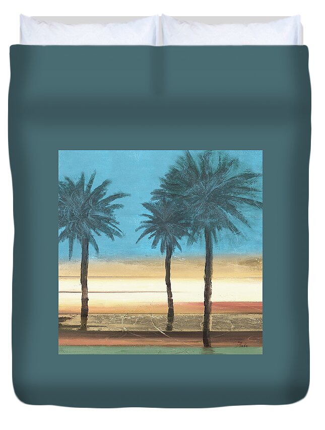 Thin Duvet Cover featuring the digital art Coastal Palms II by Patricia Pinto