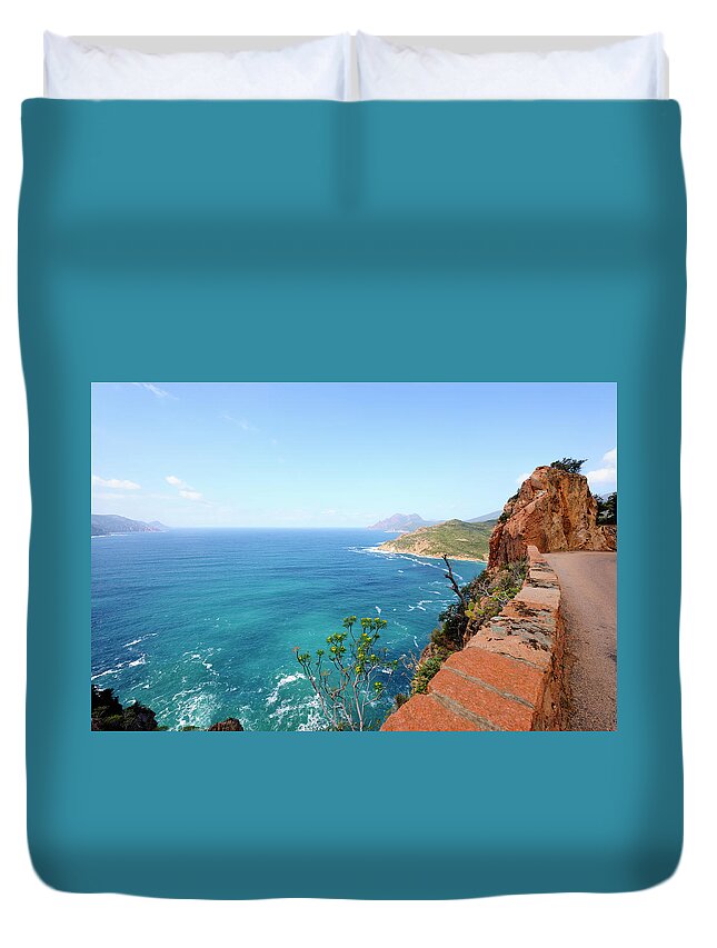 Tyrrhenian Sea Duvet Cover featuring the photograph Coastal Road On The Island Of Corsica by Akrp