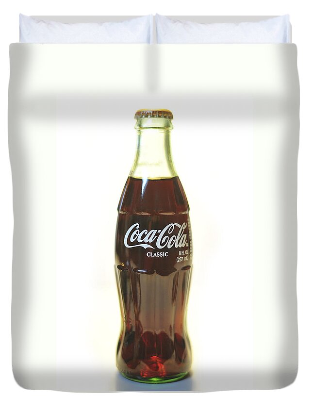 Coca Cola Duvet Cover featuring the photograph Coca Cola Classic White by Terry DeLuco